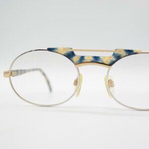 Vintage Cazal 749 Gold Blue Brown Oval Glasses Eyeglass Frame Eyeglasses NOS